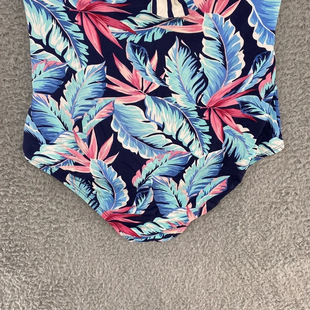 Tommy‎ Bahama Swimsuit Womens 8 One Piece Floral Strapless Bandeau Tropical Blue